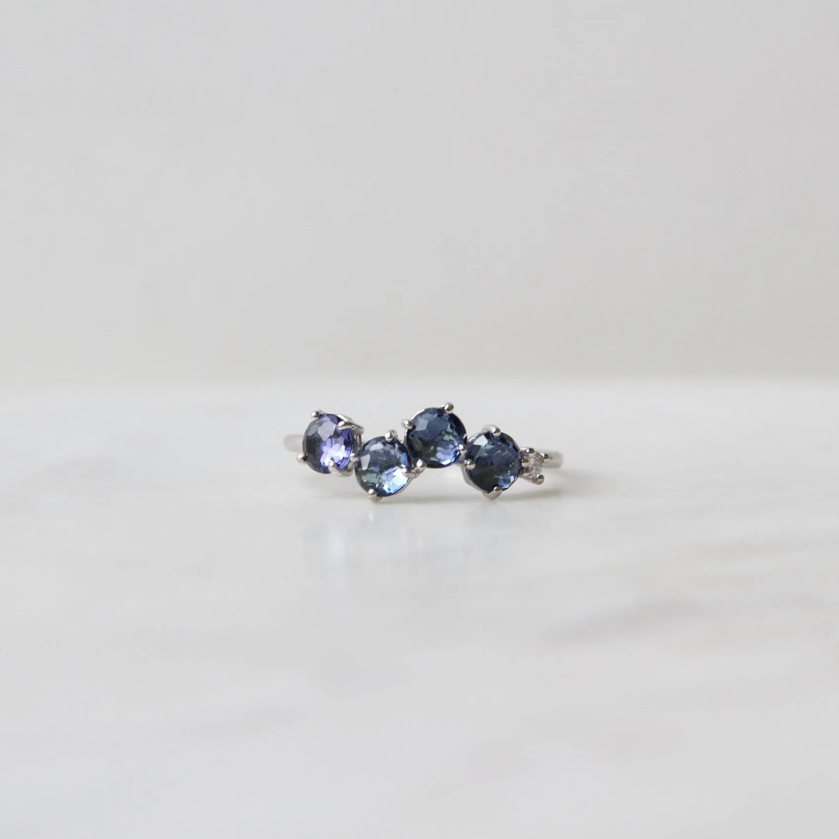 14k White Gold 4mm Round English Blue Topaz Ring ~ Size 6.5