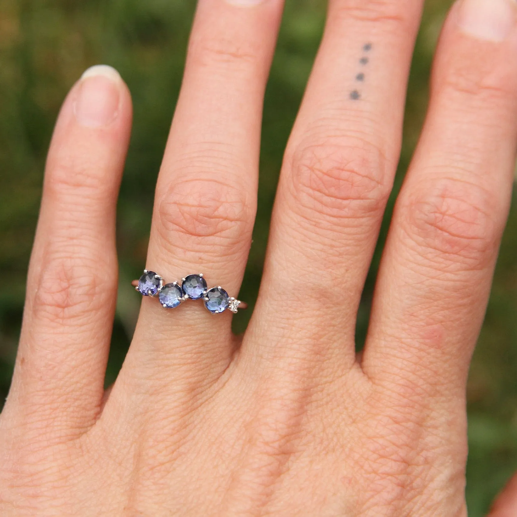 14k White Gold 4mm Round English Blue Topaz Ring ~ Size 6.5