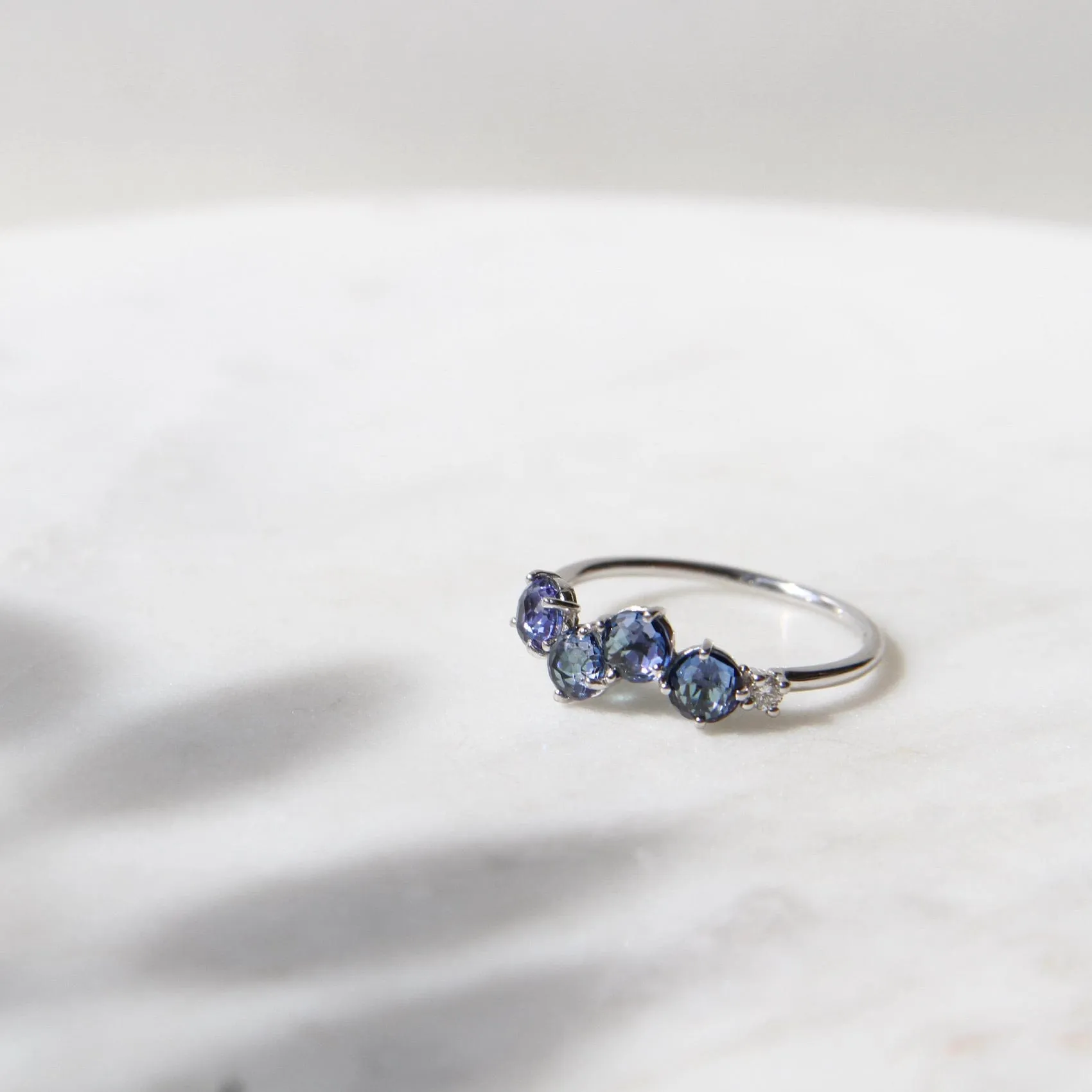14k White Gold 4mm Round English Blue Topaz Ring ~ Size 6.5