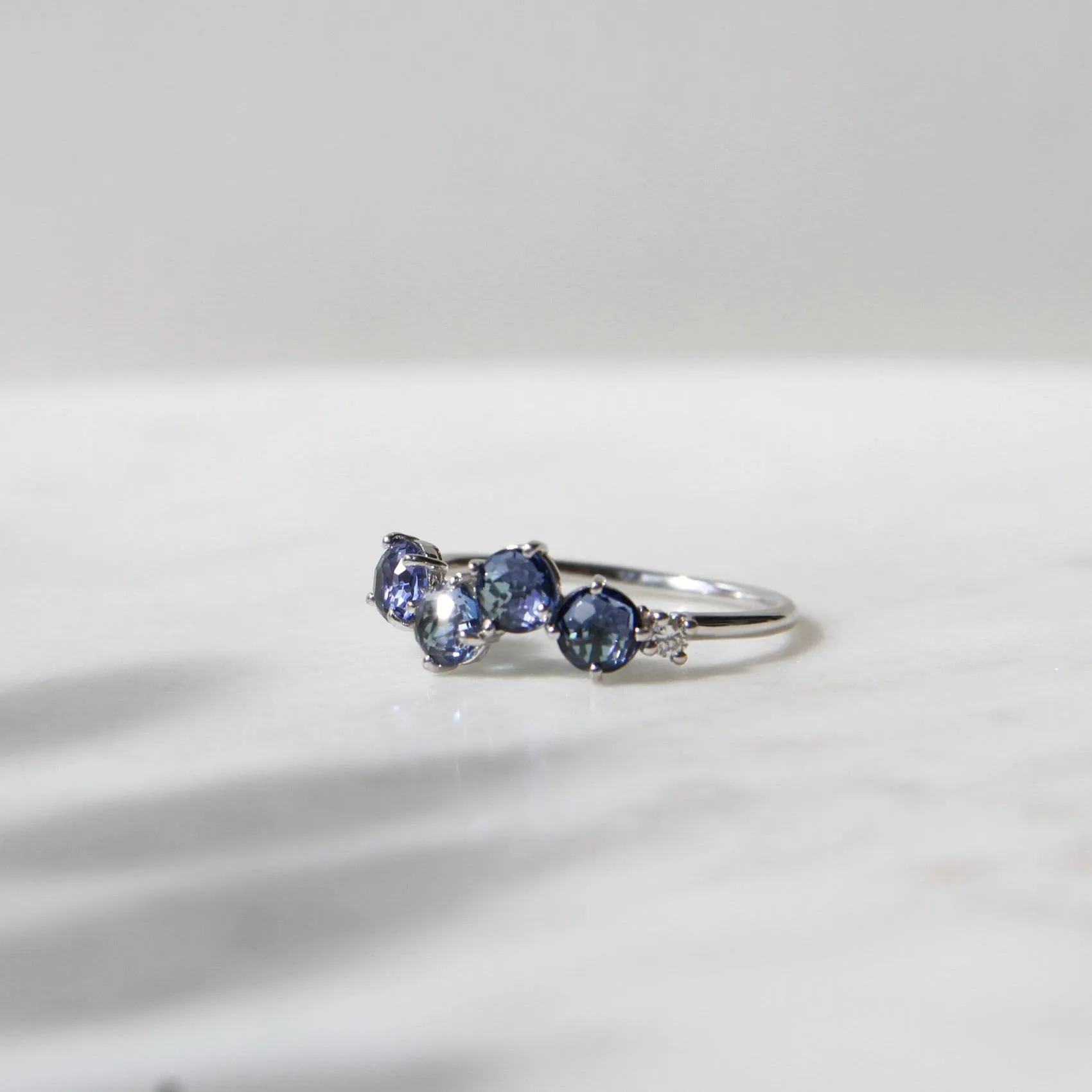 14k White Gold 4mm Round English Blue Topaz Ring ~ Size 6.5