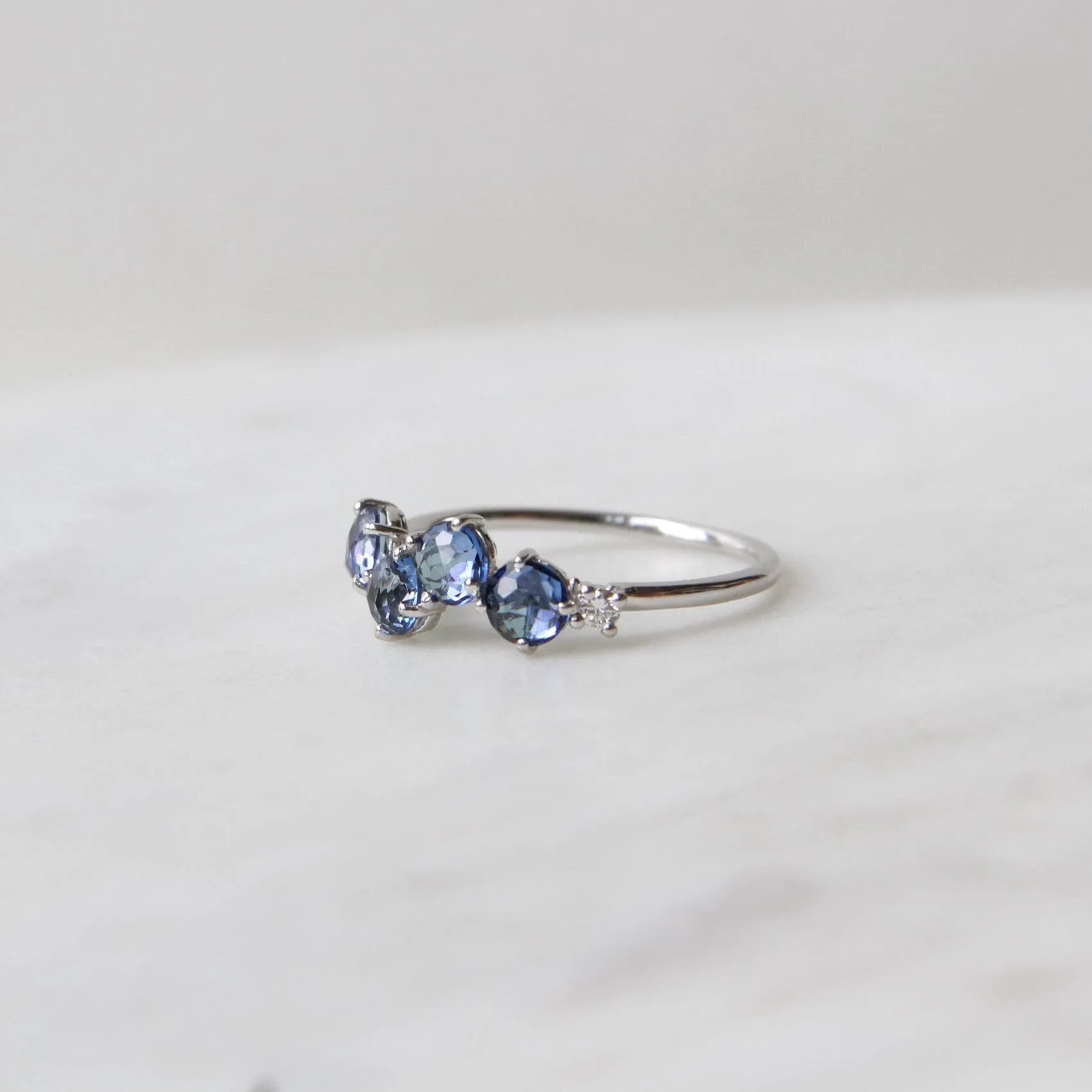 14k White Gold 4mm Round English Blue Topaz Ring ~ Size 6.5