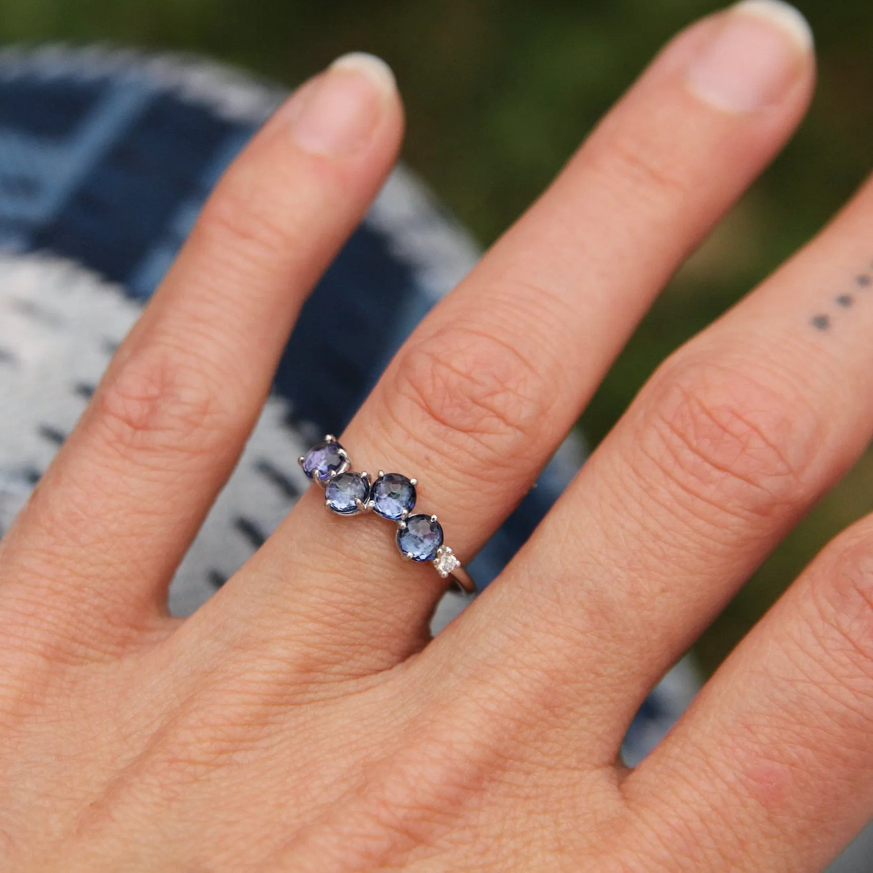 14k White Gold 4mm Round English Blue Topaz Ring ~ Size 6.5