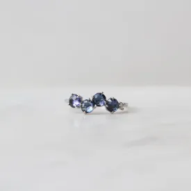 14k White Gold 4mm Round English Blue Topaz Ring ~ Size 6.5