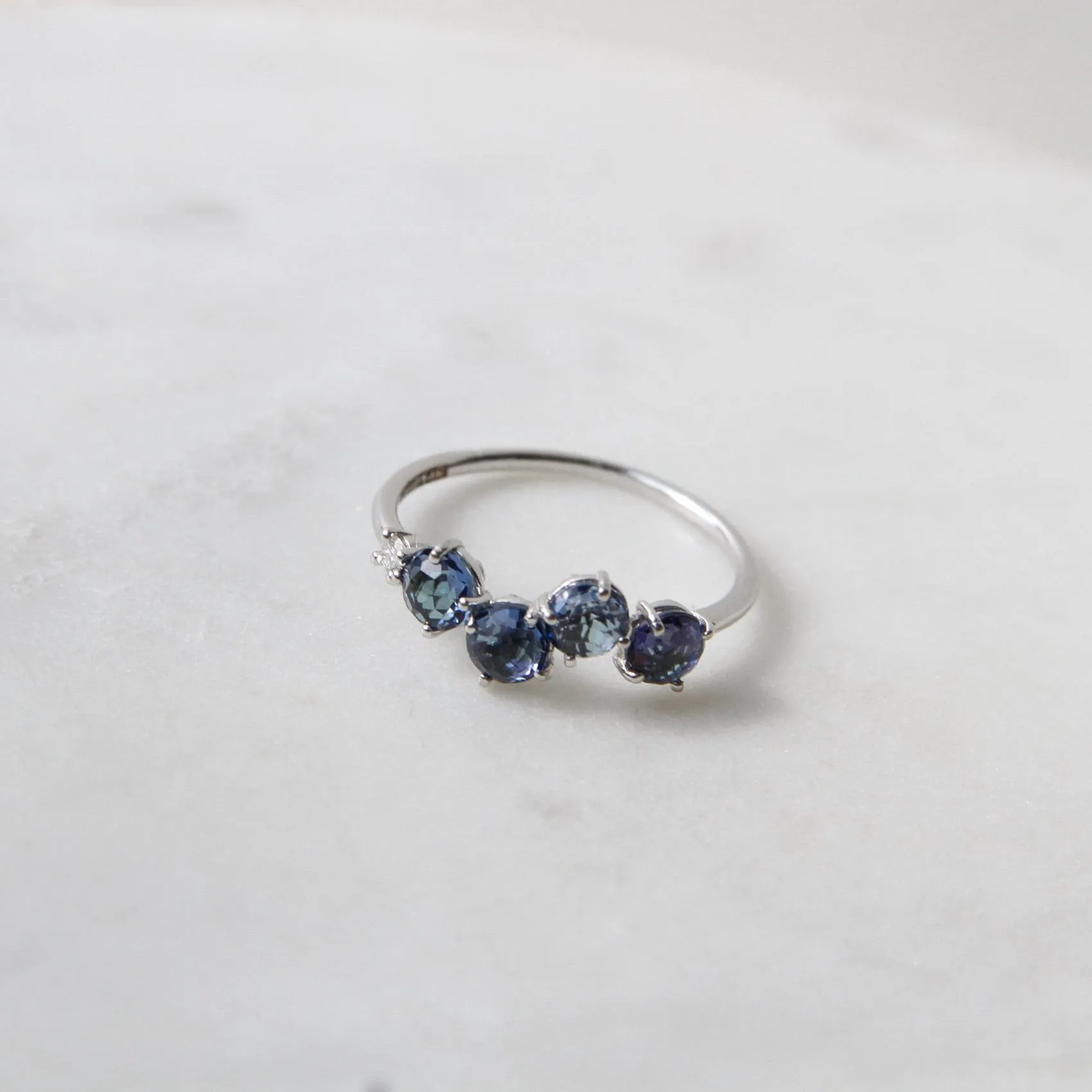 14k White Gold 4mm Round English Blue Topaz Ring ~ Size 6.5