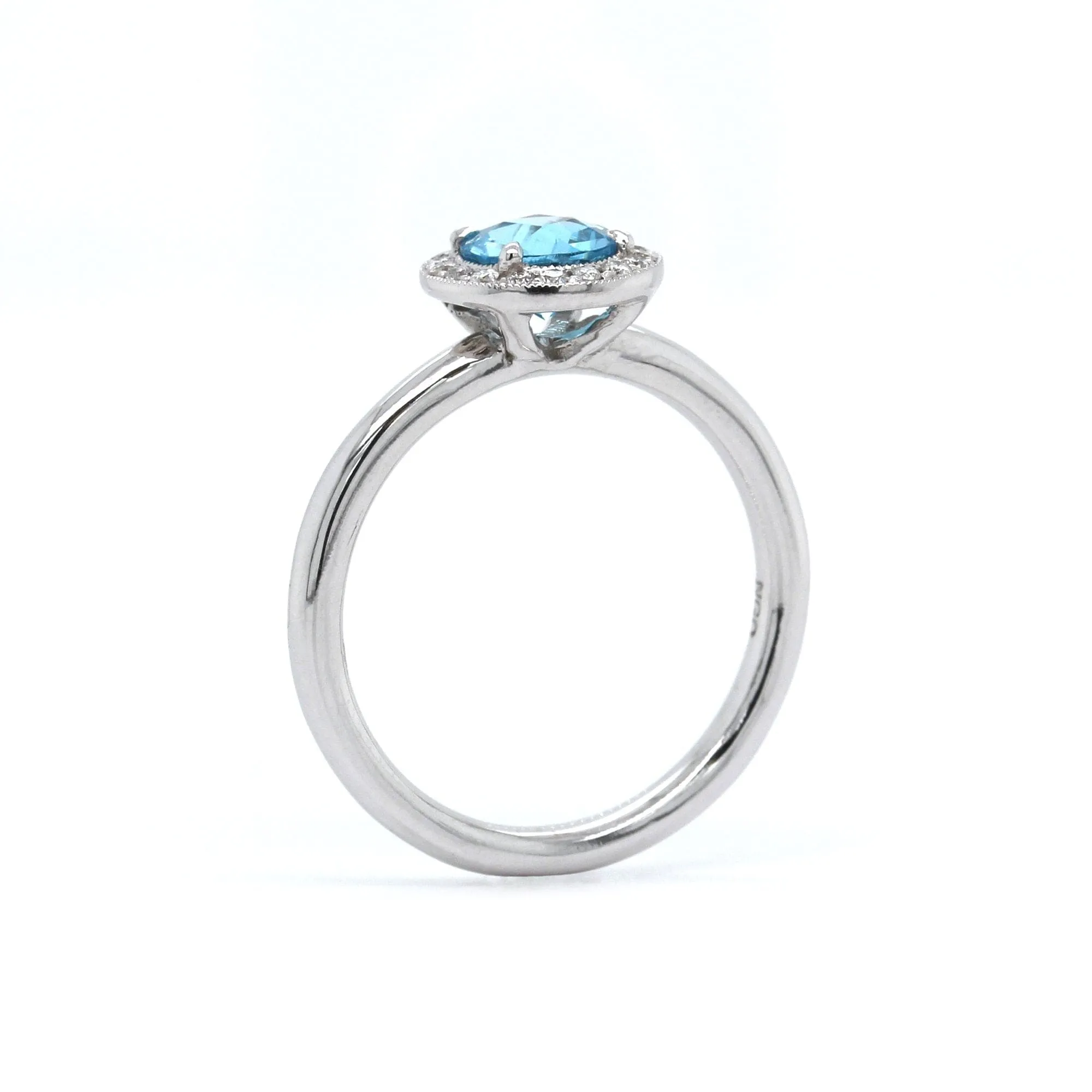 14K White Gold Blue Topaz with Diamond Halo Ring