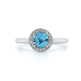 14K White Gold Blue Topaz with Diamond Halo Ring
