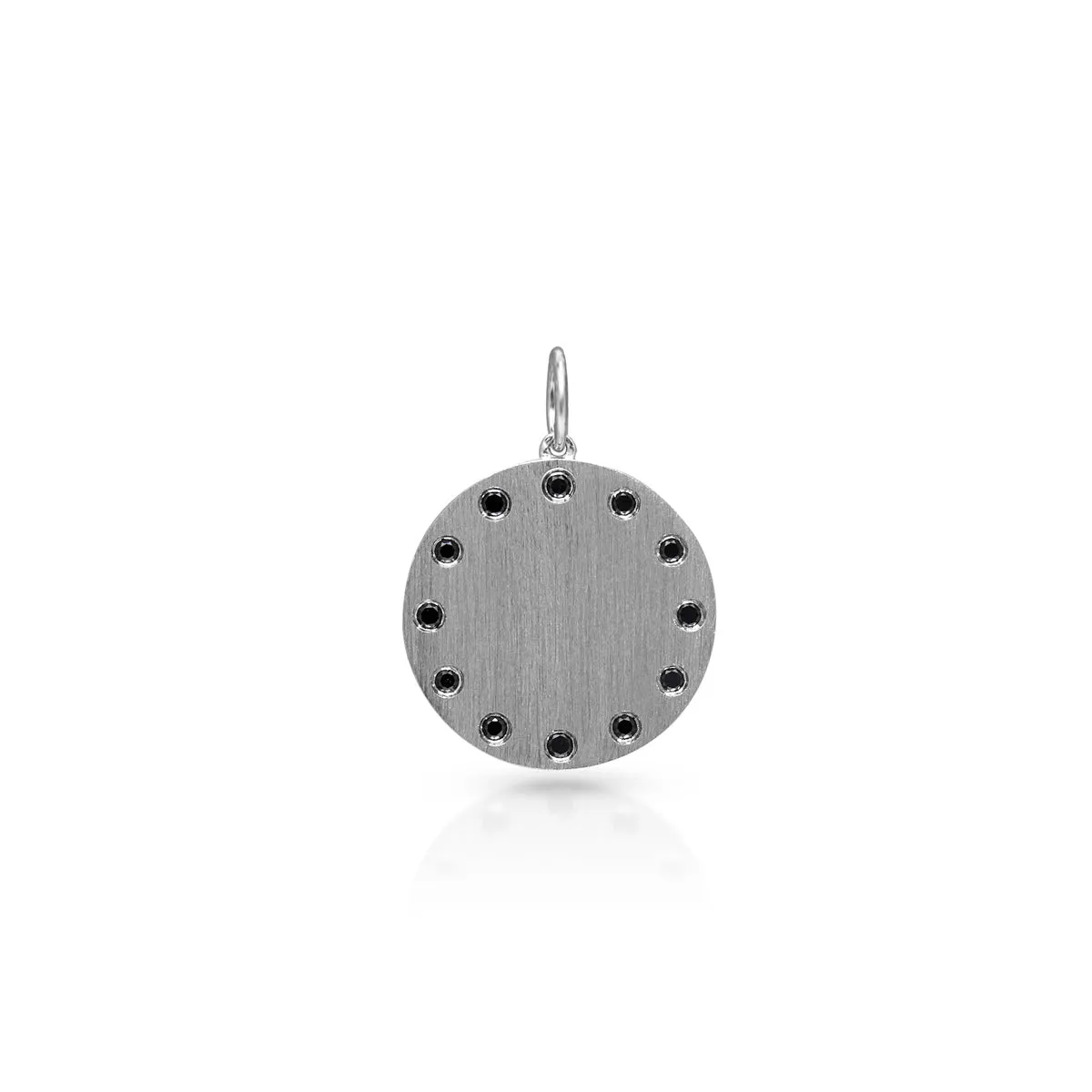 14KT Matte White Gold Black Diamond Jacques Medallion Charm