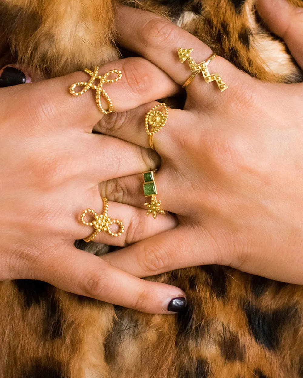 18k Yellow Gold Duo Green Flower Ring