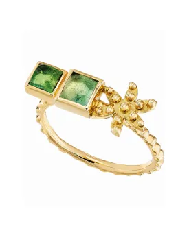 18k Yellow Gold Duo Green Flower Ring
