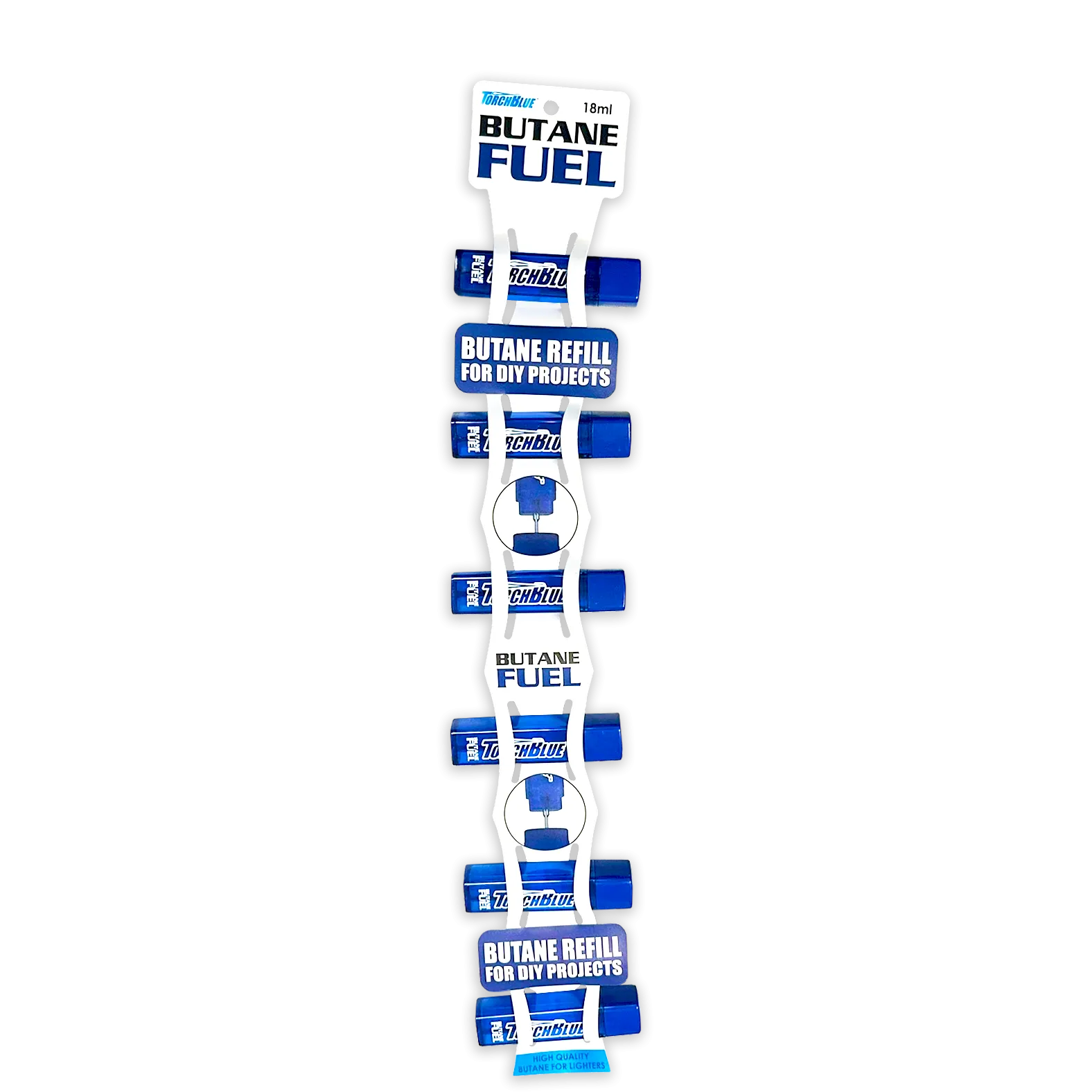 18ML Bulk Torch Blue Butane Refill with Merchandising Hang Strip - 6 Pieces Per Retail Ready Display 41554