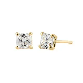 .36 ct Solid 14K Yellow Gold 3mm Princess Cut Clear CZ Earrings
