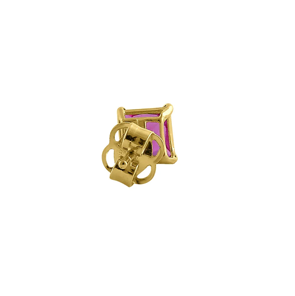 .78 ct Solid 14K Yellow Gold 4mm Princess Cut Ruby CZ Earrings