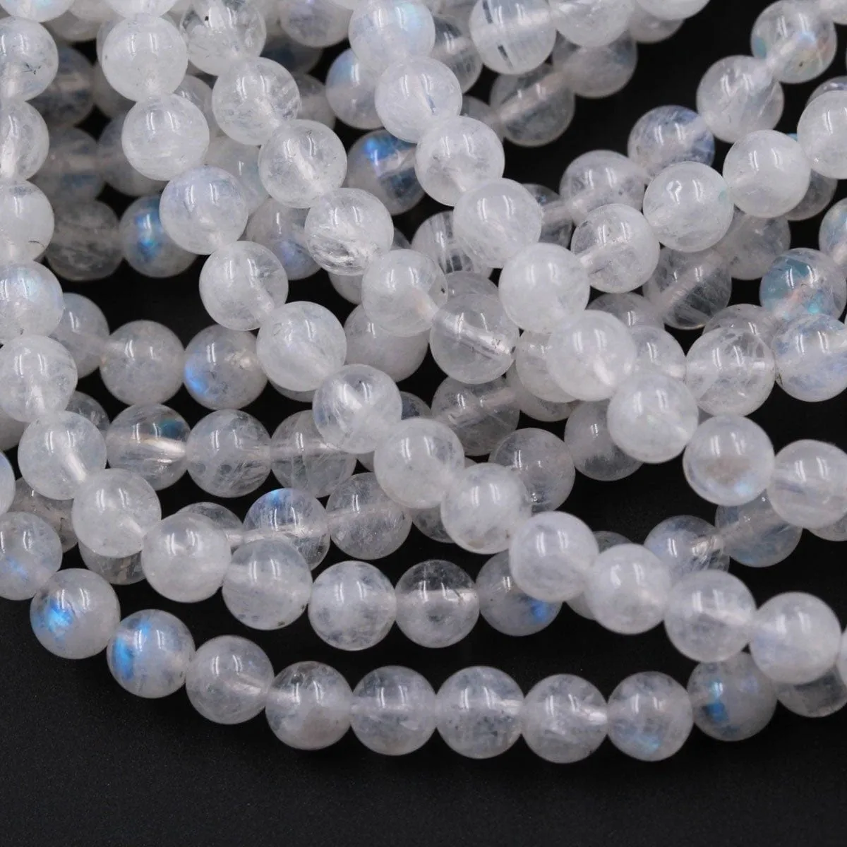A Grade Flashy Blue Fire~ Natural Rainbow Moonstone Round Beads 4mm 5mm 6mm High Quality Small Blue Moonstone Gemstone 16" Strand