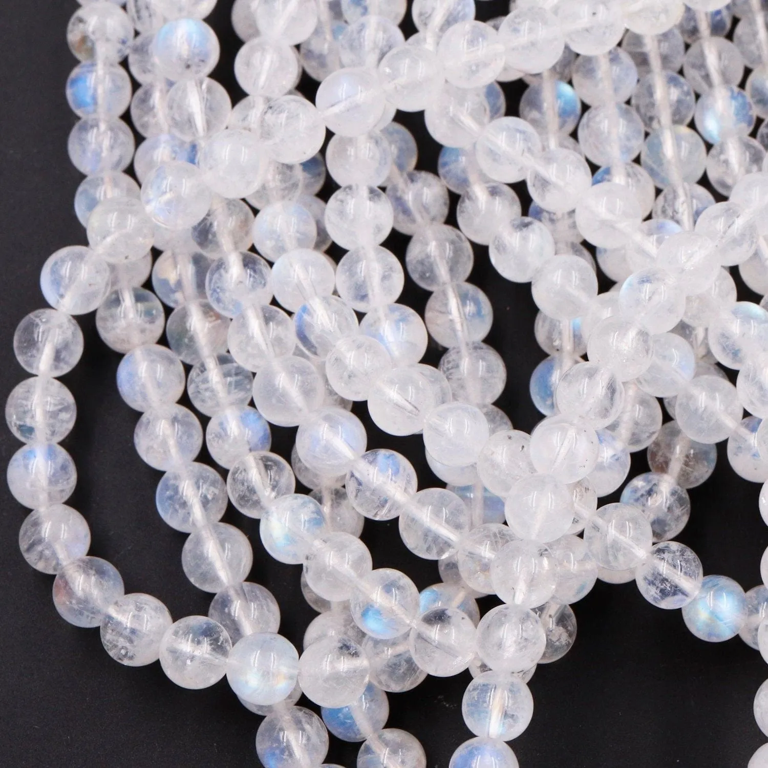 A Grade Flashy Blue Fire~ Natural Rainbow Moonstone Round Beads 4mm 5mm 6mm High Quality Small Blue Moonstone Gemstone 16" Strand