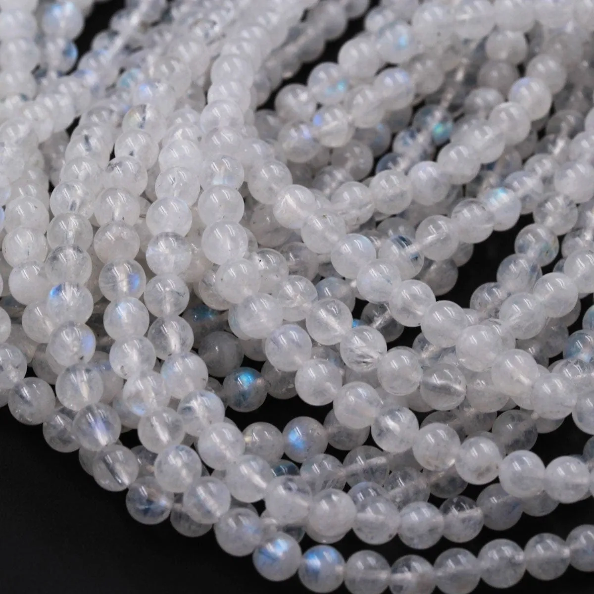 A Grade Flashy Blue Fire~ Natural Rainbow Moonstone Round Beads 4mm 5mm 6mm High Quality Small Blue Moonstone Gemstone 16" Strand
