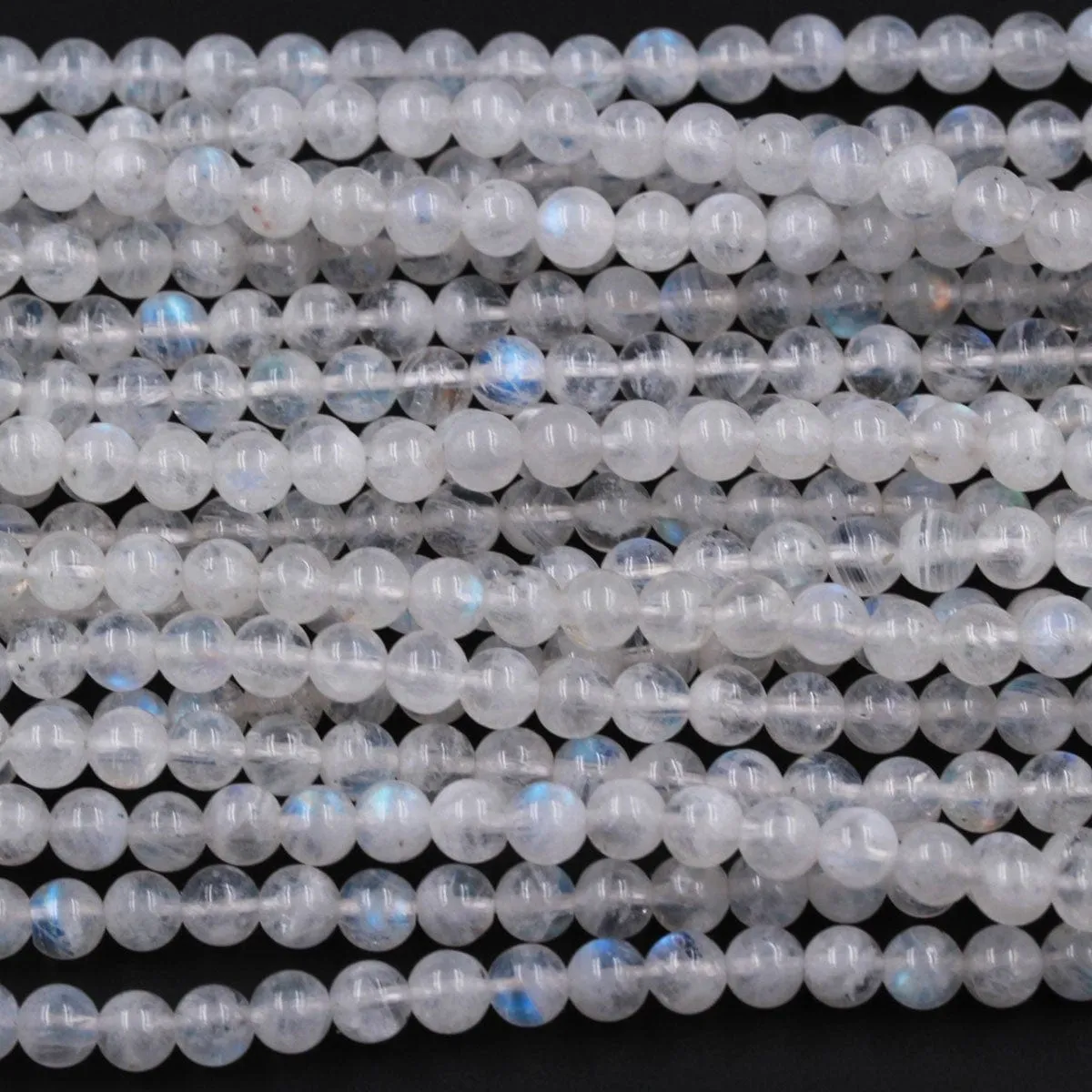 A Grade Flashy Blue Fire~ Natural Rainbow Moonstone Round Beads 4mm 5mm 6mm High Quality Small Blue Moonstone Gemstone 16" Strand