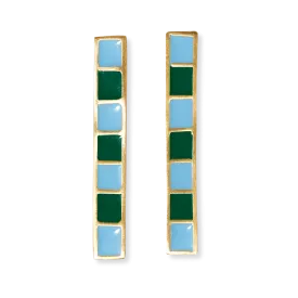 Adele Colorblock Enamel Bar Earrings Green/Light Blue