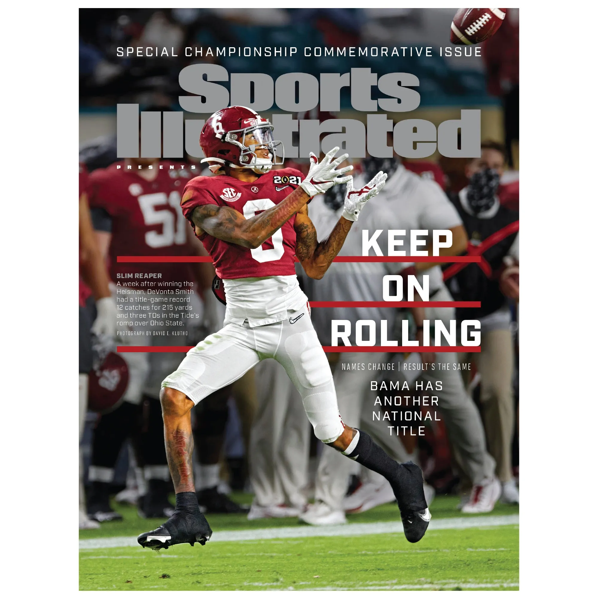 Alabama Crimson Tide: DeVonta Smith January 2021 Championship Commemorative Sports Illustrated Cover - Officially Licensed NCAA Removable Adhesive Decal