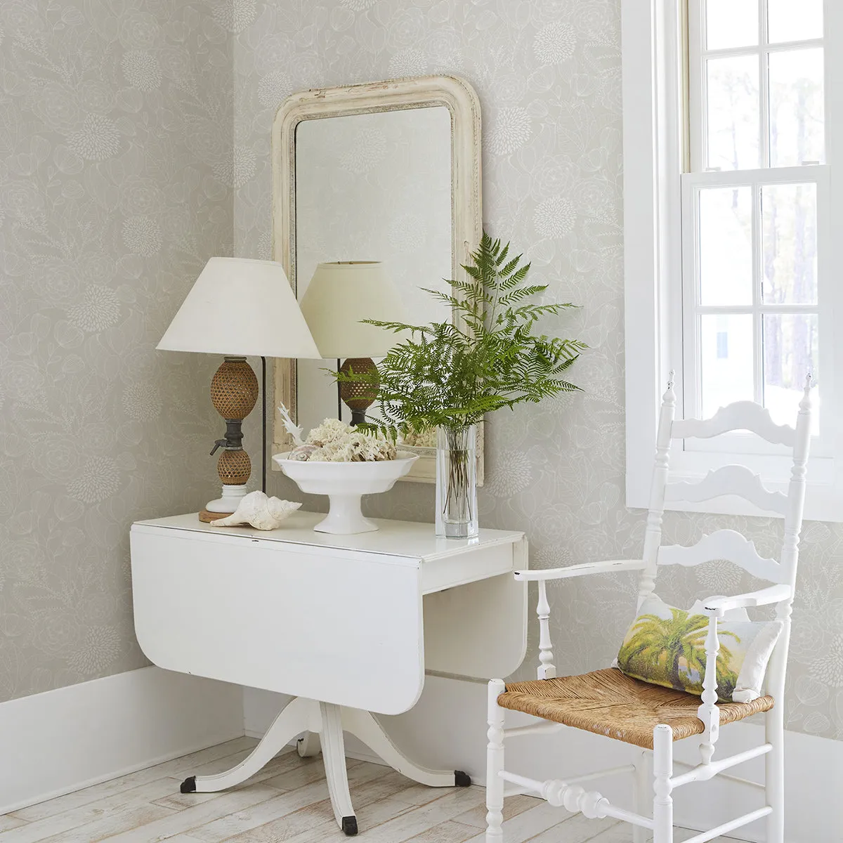 Alannah Botanical Wallpaper in Bone from the Bluebell Collection