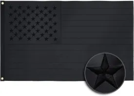 All Black Heavy Duty Embroidered American Nylon Flag 3X5 FT