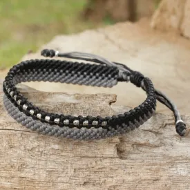 Amity in Black and Gray Artisan Crafted Black and Gray Cord Bracelet with Silver