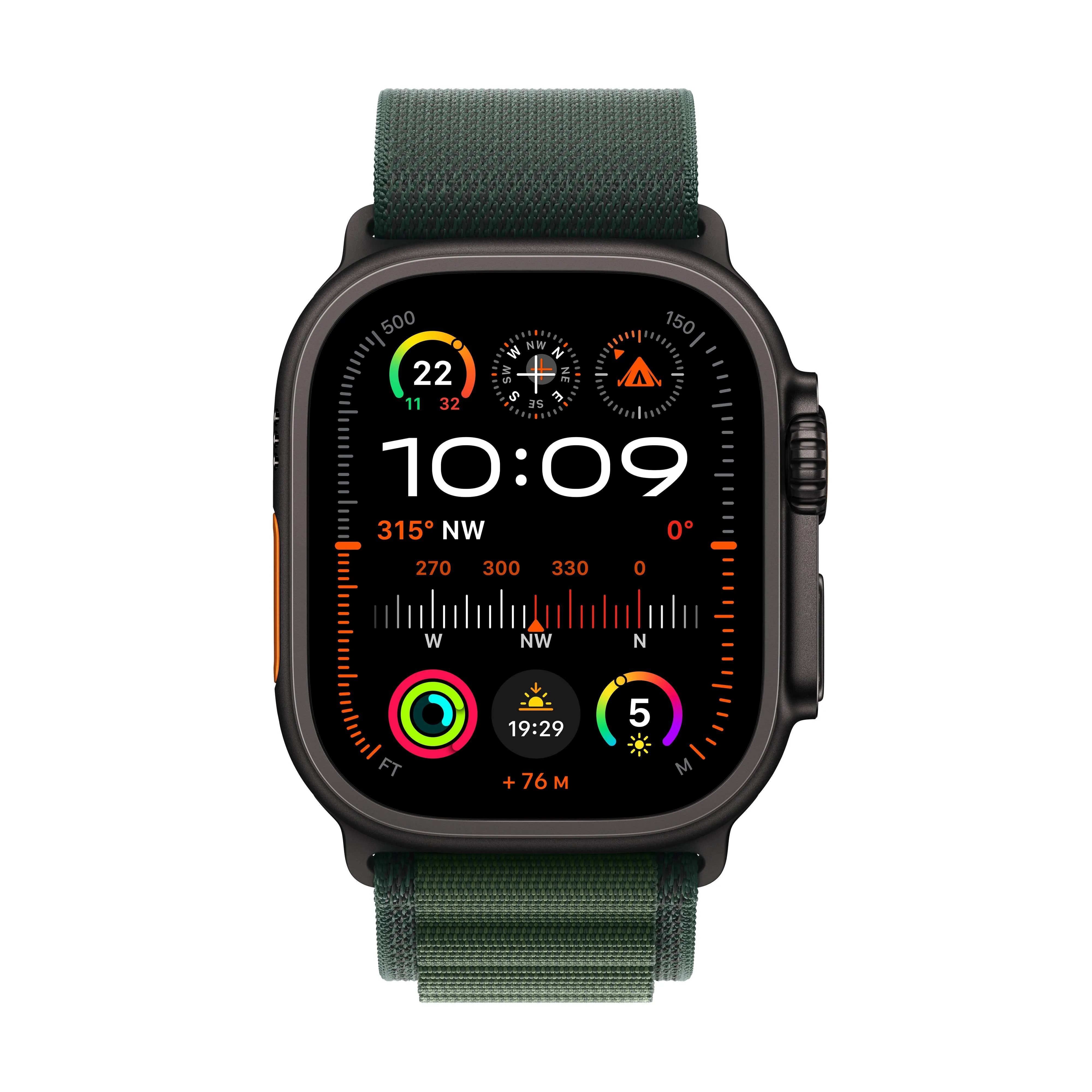 Apple Watch Ultra 2 GPS   Cellular 49mm Black Titanium Case with Dark Green Alpine Loop - M