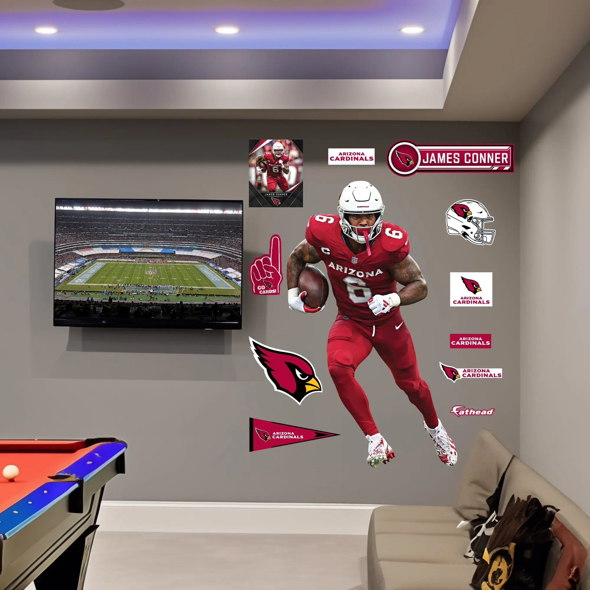 Arizona Cardinals: James Conner         - Officially Licensed NFL Removable     Adhesive Decal