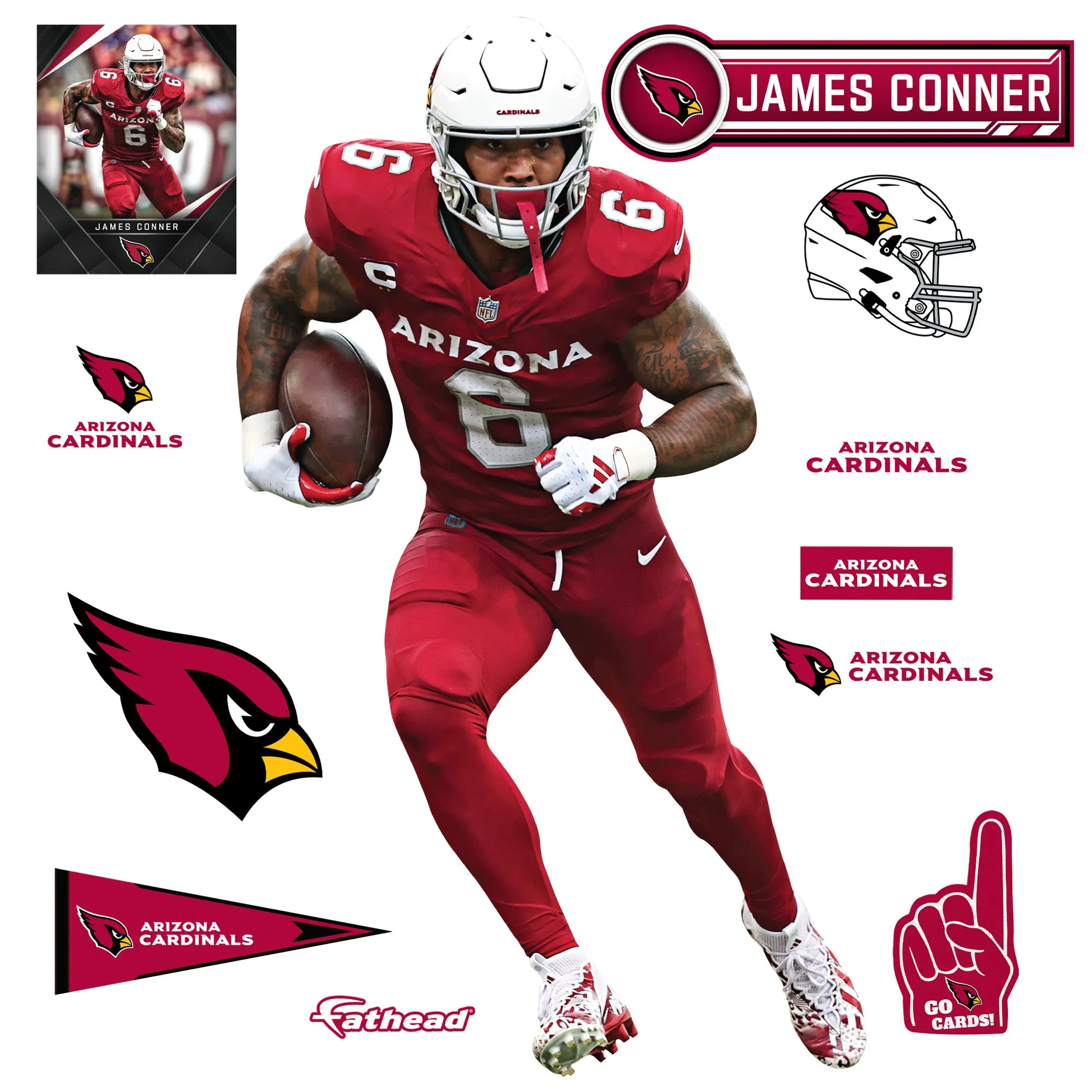 Arizona Cardinals: James Conner         - Officially Licensed NFL Removable     Adhesive Decal