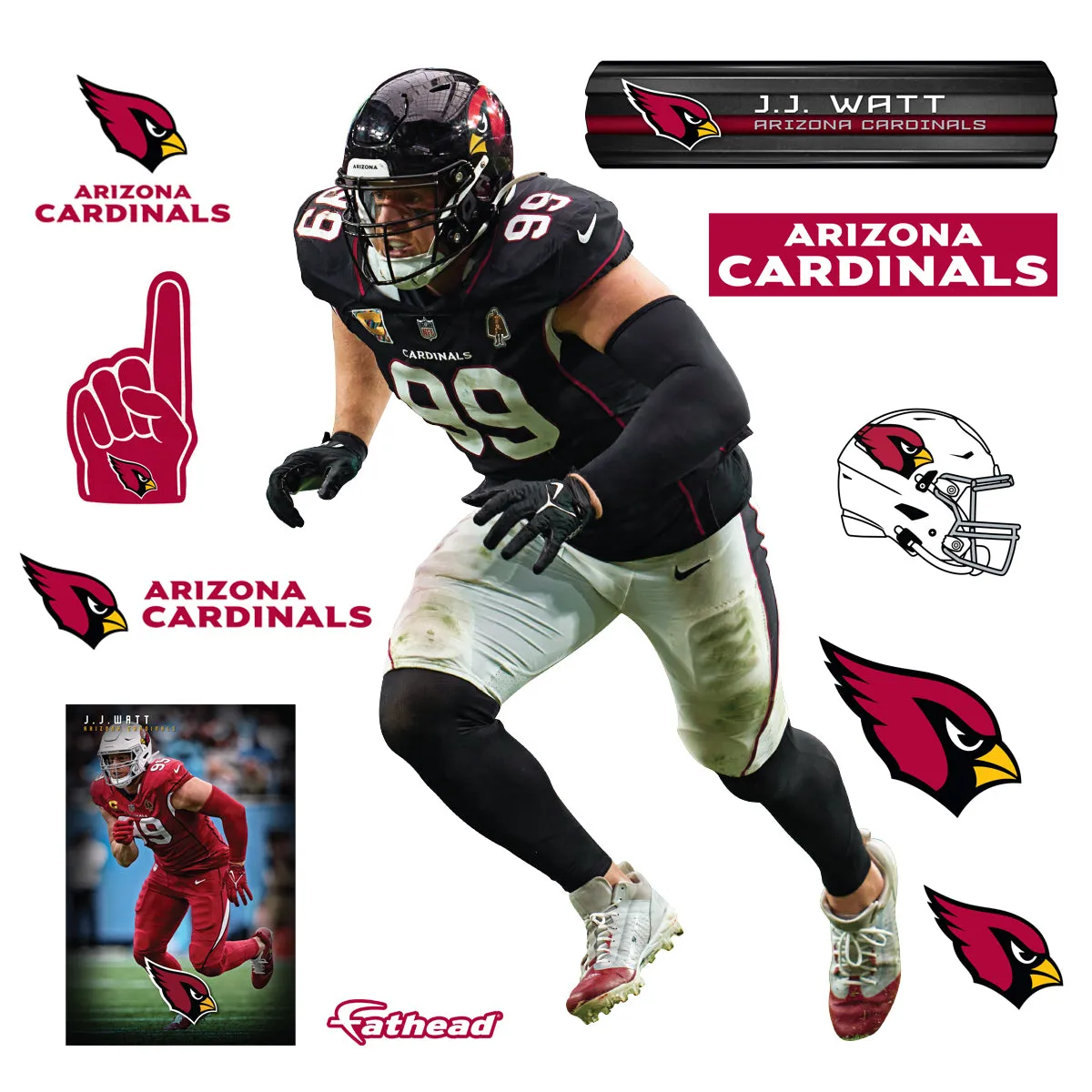 Arizona Cardinals: J.J. Watt  Black Jersey        - Officially Licensed NFL Removable     Adhesive Decal