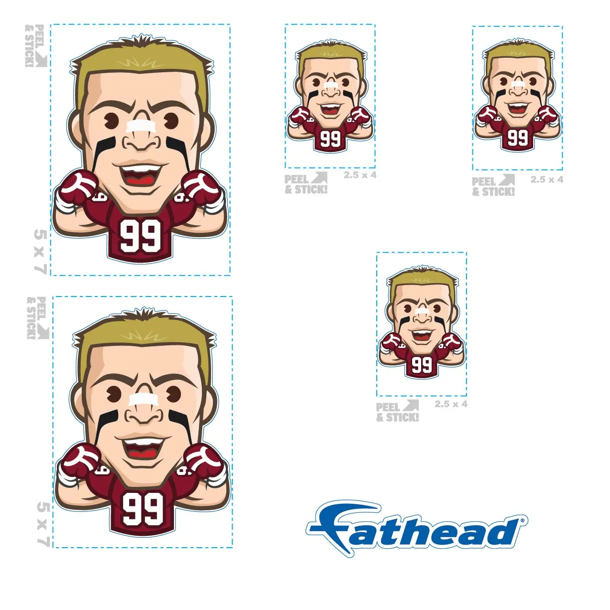 Arizona Cardinals: J.J. Watt  Emoji Minis        - Officially Licensed NFLPA Removable     Adhesive Decal