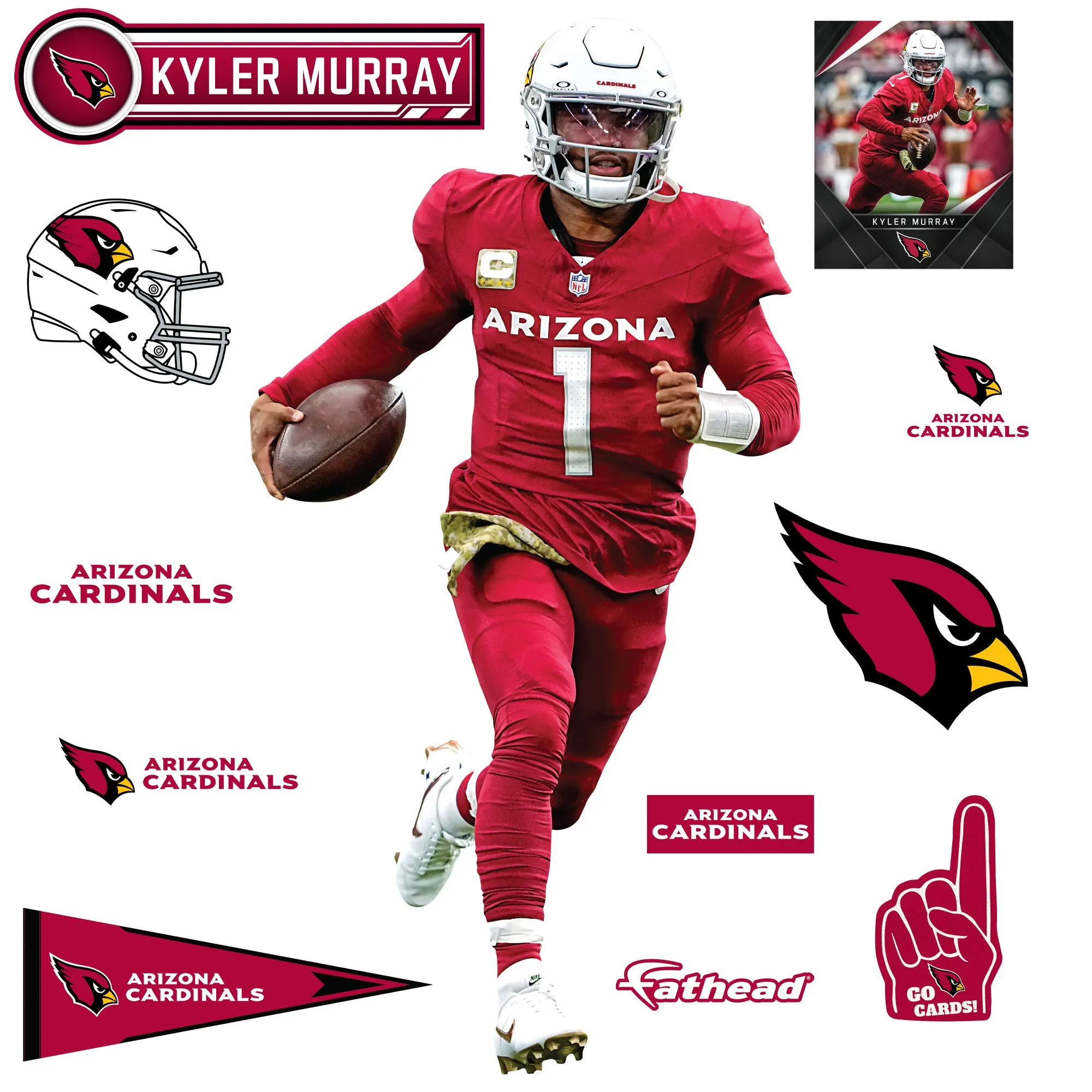 Arizona Cardinals: Kyler Murray         - Officially Licensed NFL Removable     Adhesive Decal