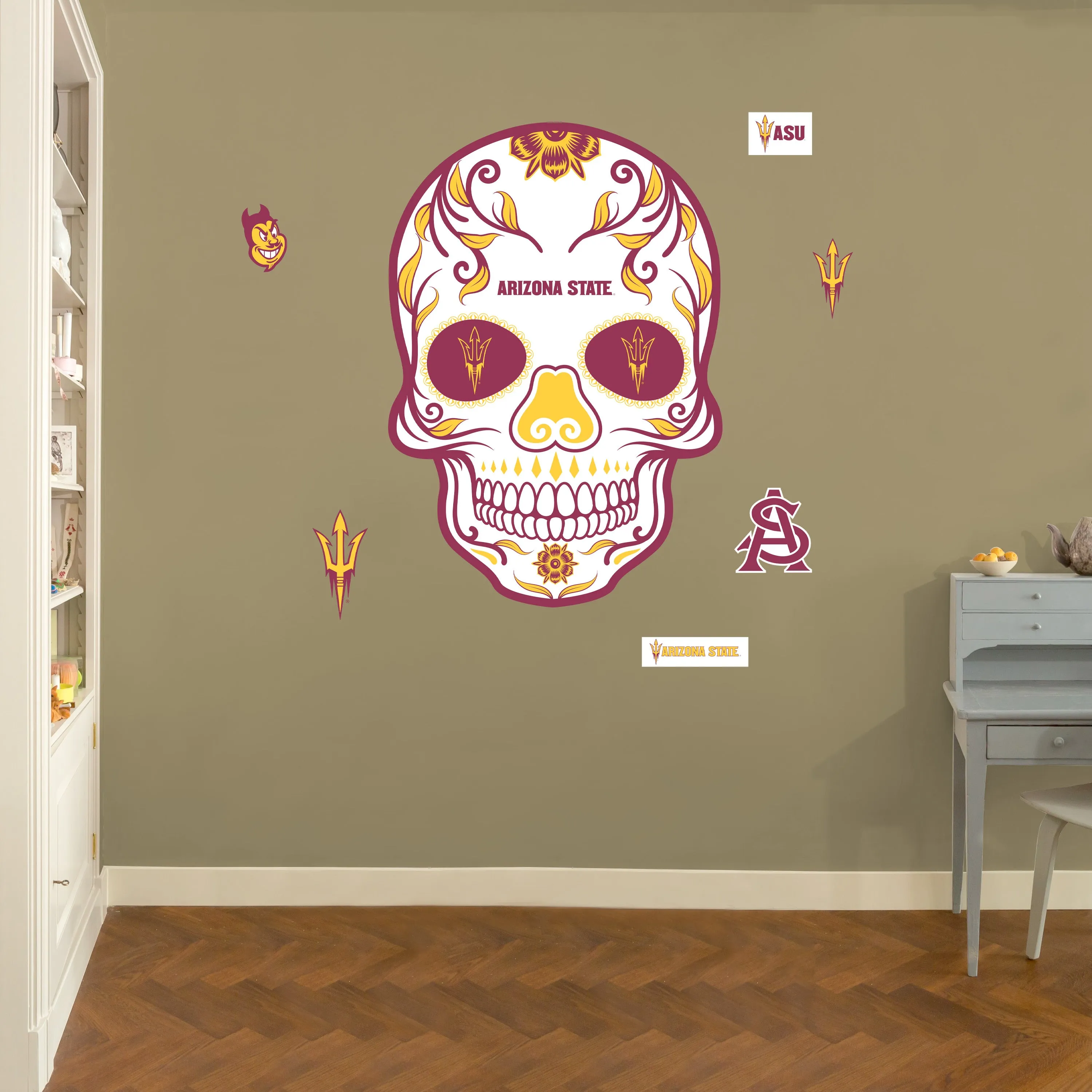 Arizona State Sun Devils:   Skull        - Officially Licensed NCAA Removable     Adhesive Decal