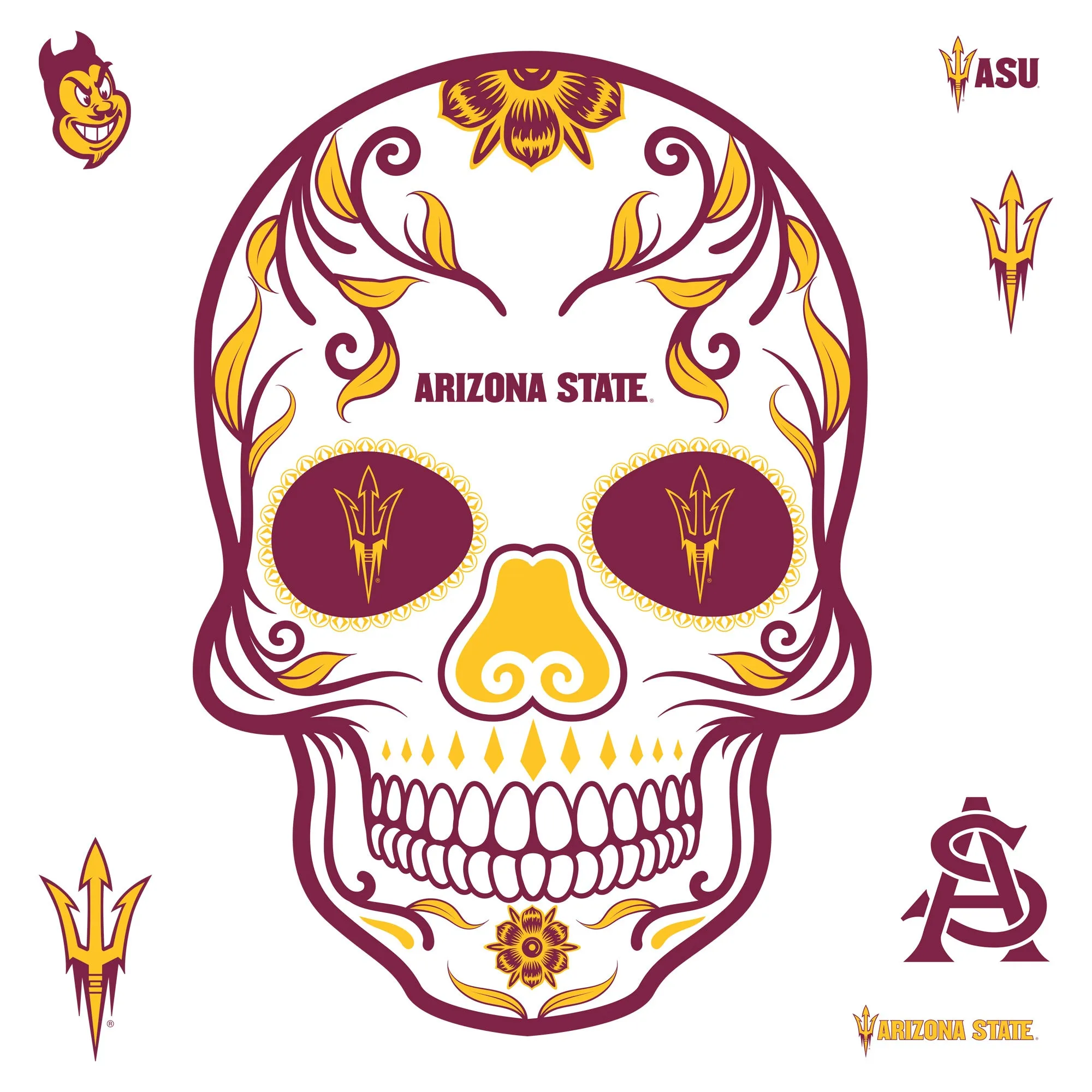Arizona State Sun Devils:   Skull        - Officially Licensed NCAA Removable     Adhesive Decal