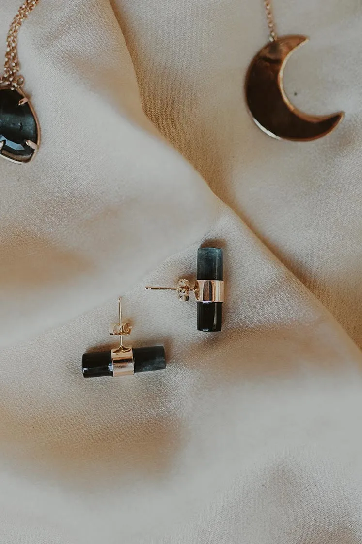 Barrel Crystal Studs - Blue Tourmaline - 14k