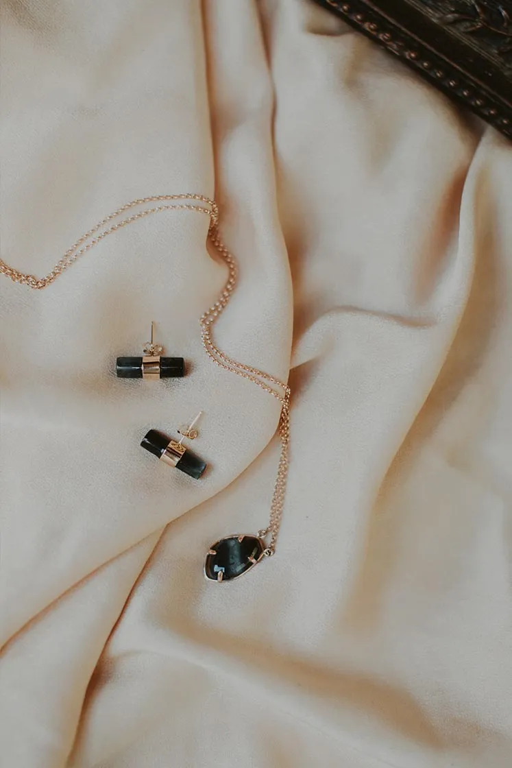 Barrel Crystal Studs - Blue Tourmaline - 14k