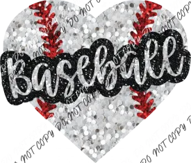 Baseball Heart with word Faux Sequin DTF Transfer