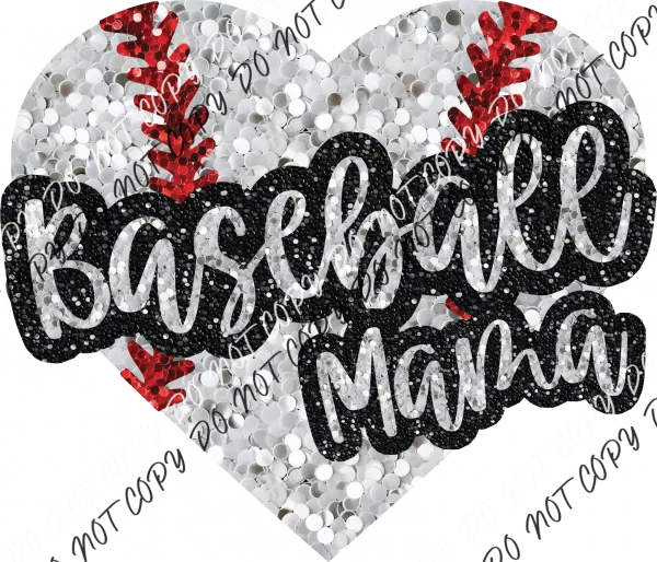 Baseball Mama Heart Faux Sequin DTF Transfer