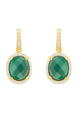Beatrice Oval Gemstone Drop Earrings Gold Green Onyx