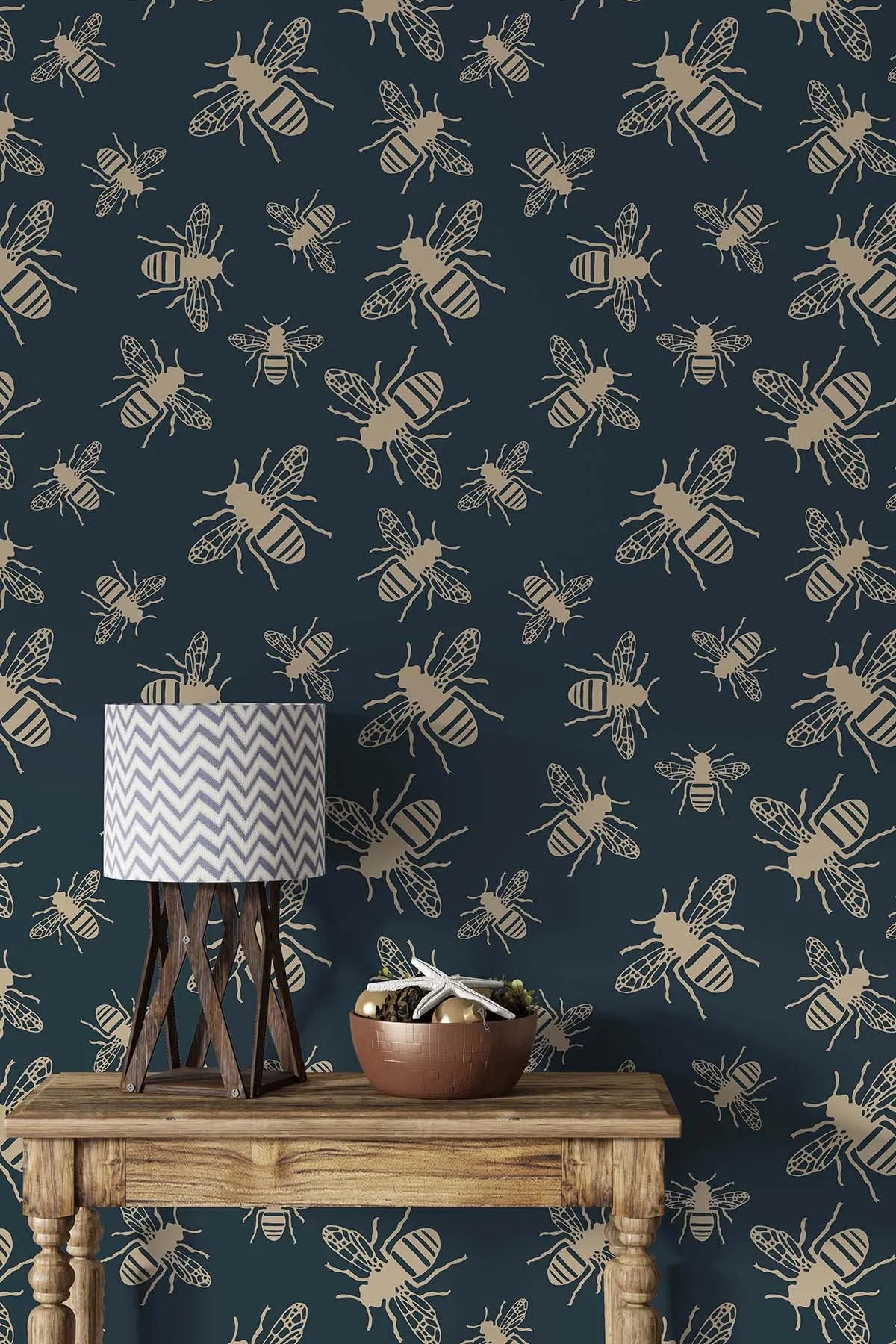 Bee Print Wallpaper (Royal Blue)