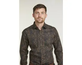 BLACK & BRONZE FLORAL PRINT LONG SLEEVE FORMAL SHIRT