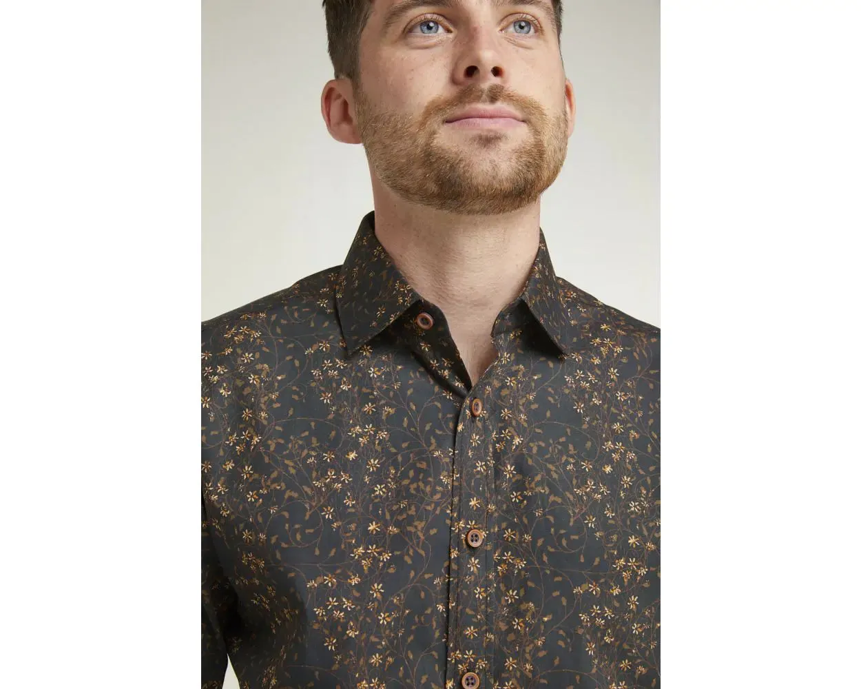 BLACK & BRONZE FLORAL PRINT LONG SLEEVE FORMAL SHIRT