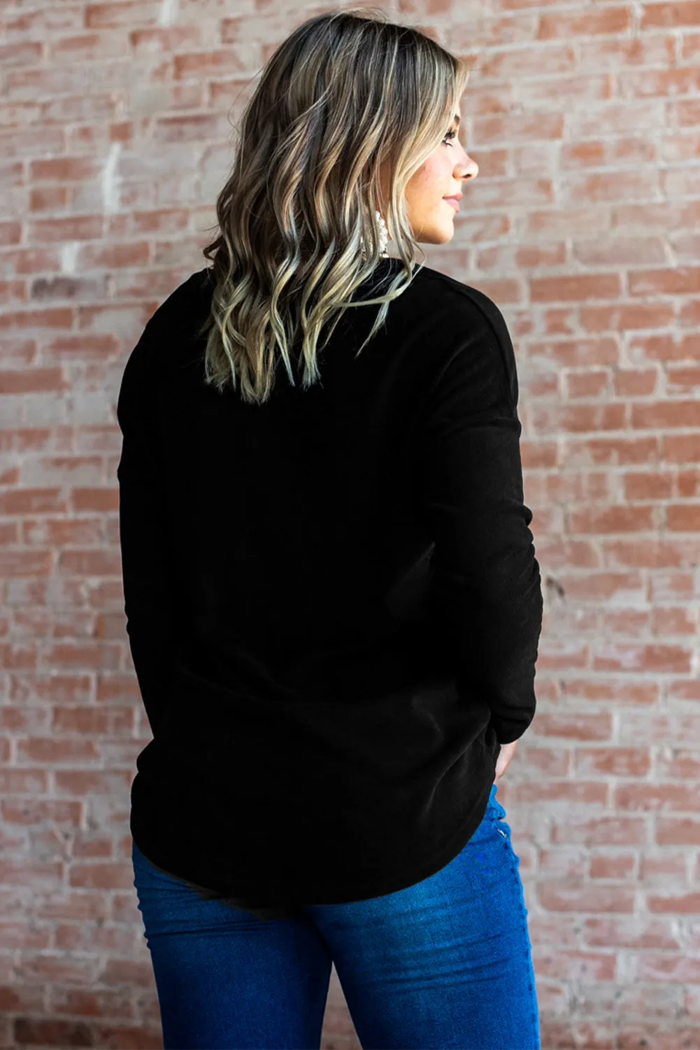 Black Heart Shaped Rhinestones Long Sleeve Top
