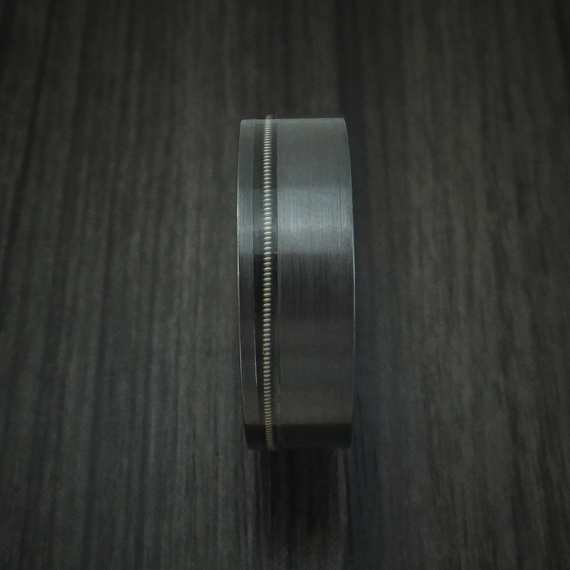 Black Titanium Guitar String Men's Ring with Whiskey Barrel Hardwood Sleeve Custom Made Band