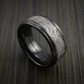 Black Titanium Men's Ring with Gibeon Meteorite Inlay Custom Made Wedding Band
