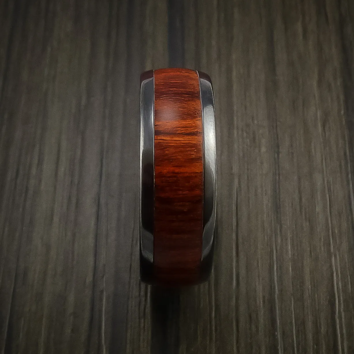 Black Titanium Men's Ring with Wood Inlay Custom Made Wedding Band