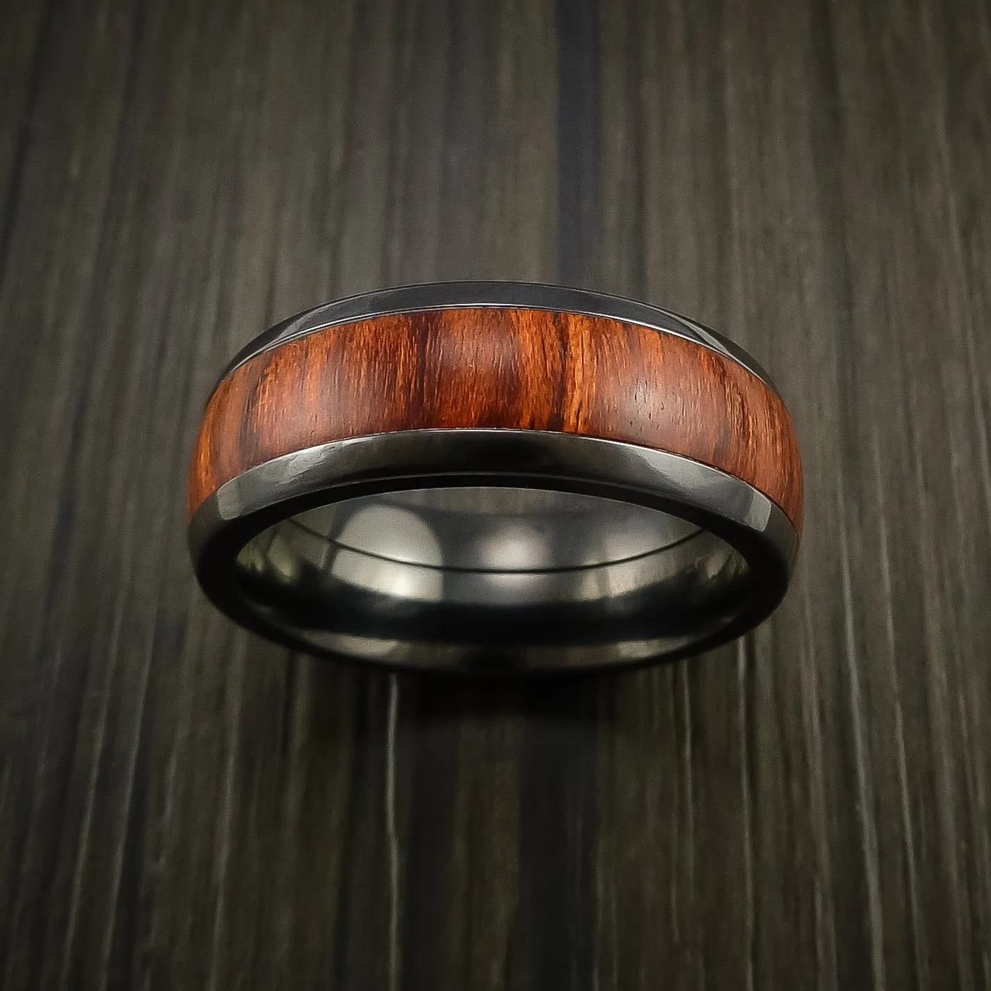 Black Titanium Men's Ring with Wood Inlay Custom Made Wedding Band
