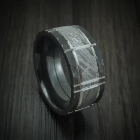Black Zirconium and Meteorite Crosshatch Design Men's Ring Custom Made Band