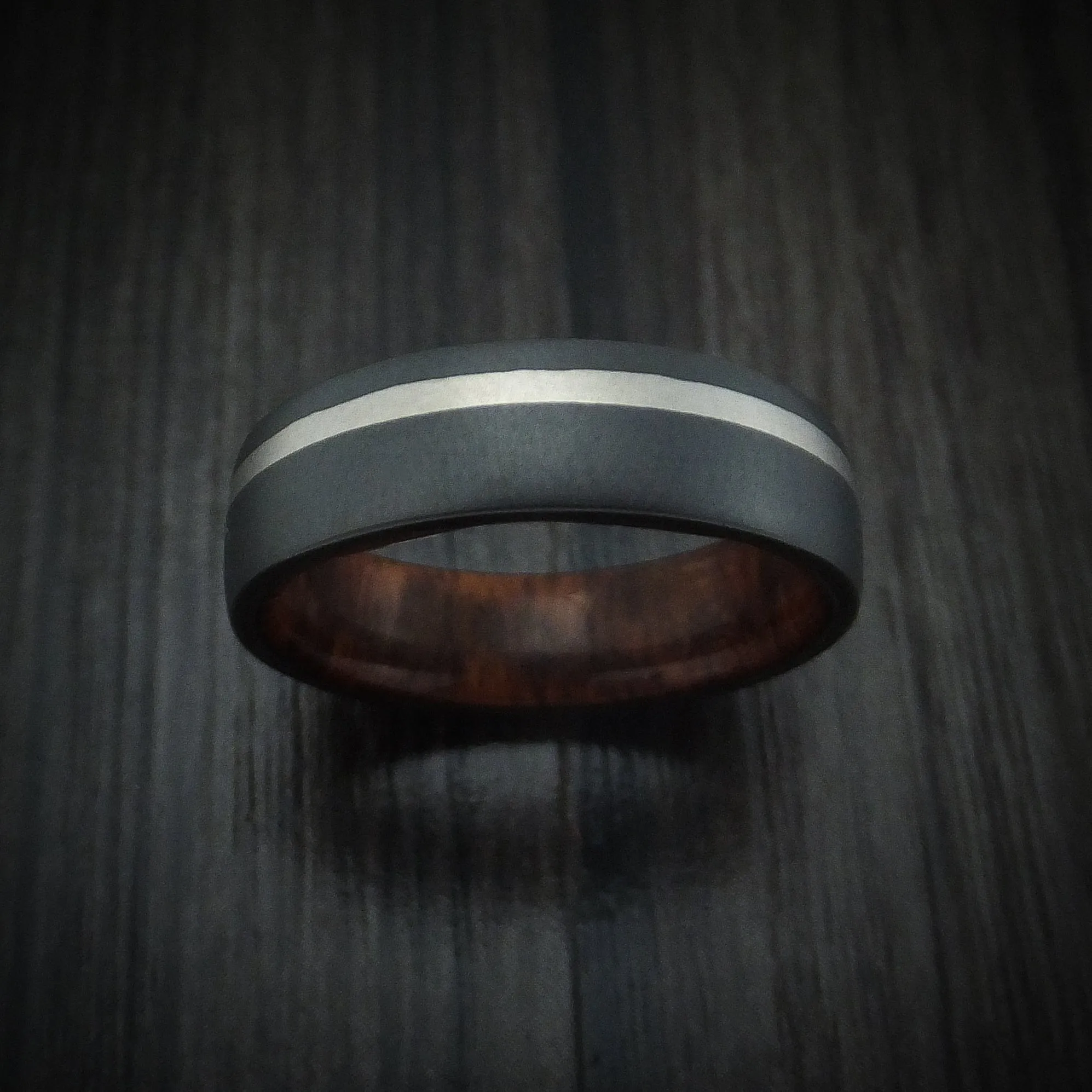 Black Zirconium and Platinum Men's Ring with Wood Sleeve Custom Made Band