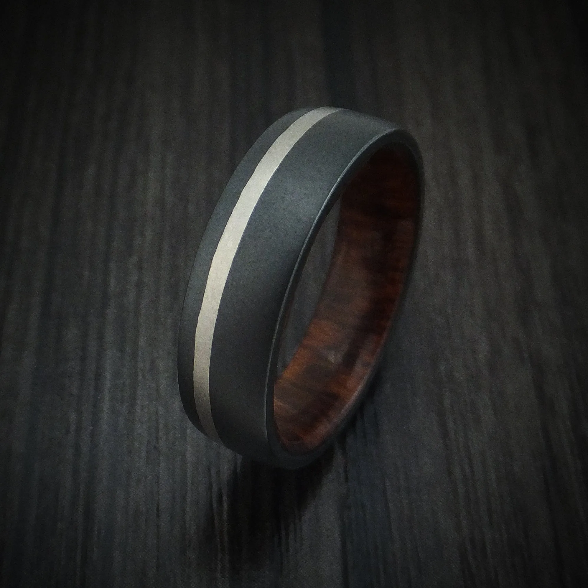 Black Zirconium and Platinum Men's Ring with Wood Sleeve Custom Made Band