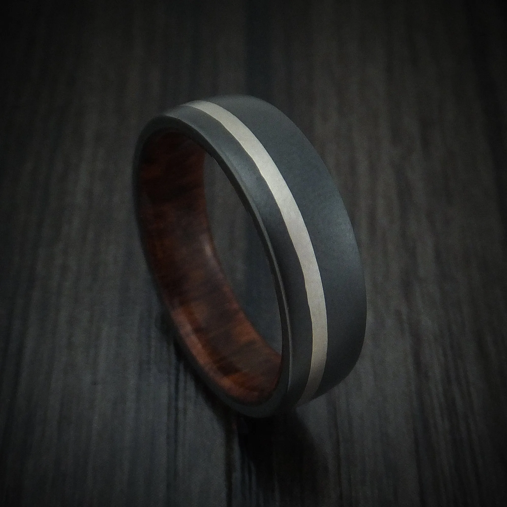 Black Zirconium and Platinum Men's Ring with Wood Sleeve Custom Made Band